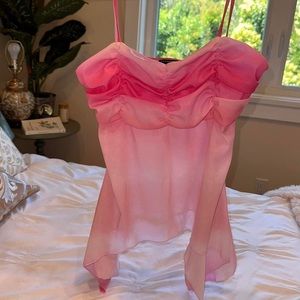 Vintage Y2K pink ruched ombré mesh fairy top 🌷🧚🏼